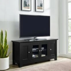 Closed Storage Wood TV Stand Console for TVs up to 55" - Saracina Home Vintage Gray