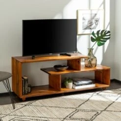 Rustic Modern Solid Wood TV Stand for TVs up to 50" - Saracina Home Gray Wash