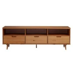Cara 3 Drawer Mid-Century Modern 3 Drawer TV Stand for TVs up to 80" - Saracina Home Walnut