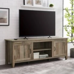 Modern Farmhouse Wood TV Stand for TVs up to 80" - Saracina Home Gray Wash