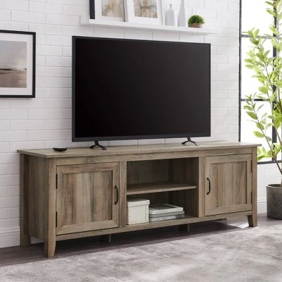 Modern Farmhouse Wood TV Stand for TVs up to 80" - Saracina Home Gray Wash 3 Modern Farmhouse Wood TV Stand for TVs up to 80" - Saracina Home Gray Wash