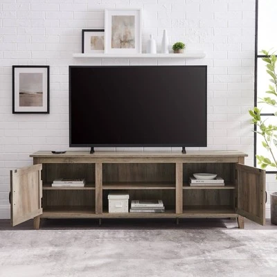 Modern Farmhouse Wood TV Stand for TVs up to 80" - Saracina Home Gray Wash 8 Modern Farmhouse Wood TV Stand for TVs up to 80" - Saracina Home Gray Wash - Image 6