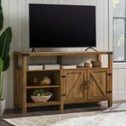 2 Door Farmhouse Highboy TV Stand for TVs up to 65" - Saracina Home Barnwood