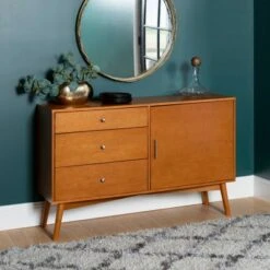 Mid-Century Modern with Closed Storage TV Stand for TVs up to 58" - Saracina Home Walnut