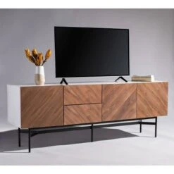 Skip Wood TV Stand for TVs up to 70" Walnut/White/Black - Safavieh
