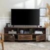 Visconti Boho Slat Door Storage Console TV Stand for TVs up to 80" - Saracina Home Dark Walnut
