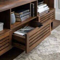 Visconti Boho Slat Door Storage Console TV Stand for TVs up to 80" - Saracina Home Dark Walnut -Cheap TV Stands Store unnamed file 4017