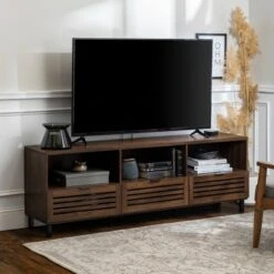 Visconti Boho Slat Door Storage Console TV Stand for TVs up to 80" - Saracina Home Dark Walnut -Cheap TV Stands Store unnamed file 4024