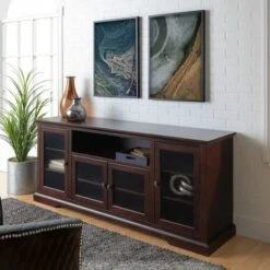 Glass Door Traditional Highboy TV Stand for TVs up to 80" - Saracina Home Black