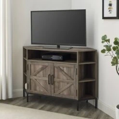 Atticus Modern Farmhouse 2 Door Corner TV Stand for TVs up to 55" - Saracina Home Rustic Oak -Cheap TV Stands Store unnamed file 4082
