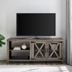 Newark Industrial Farmhouse Metal Mesh X Door TV Stand for TVs up to 65" - Saracina Home Gray Wash -Cheap TV Stands Store unnamed file 4115