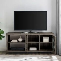 Newark Industrial Farmhouse Metal Mesh X Door TV Stand for TVs up to 65" - Saracina Home Gray Wash -Cheap TV Stands Store unnamed file 4119