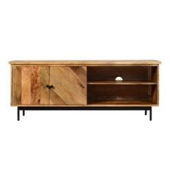 Mango Wood with 2 Open Compartments TV Stand for TVs up to 55" Brown/Black - The Urban Port