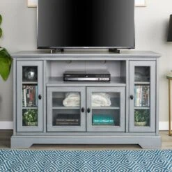 Glass Door Traditional Highboy TV Stand for TVs up to 58" - Saracina Home Vintage Gray -Cheap TV Stands Store unnamed file 4191