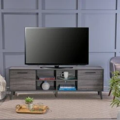 74" Dontae Mid Century Modern TV Stand - Christopher Knight Home Gray