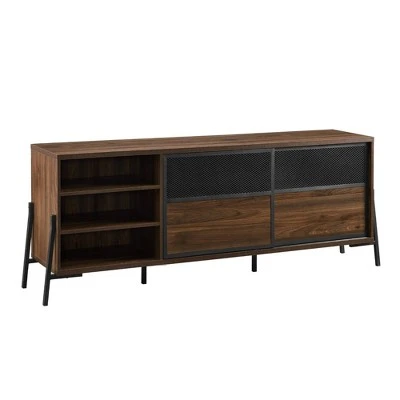 Modern Industrial Metal Mesh Sliding Door TV Stand for TVs up to 80" - Saracina Home Dark Walnut 5 Modern Industrial Metal Mesh Sliding Door TV Stand for TVs up to 80" - Saracina Home Dark Walnut - Image 3
