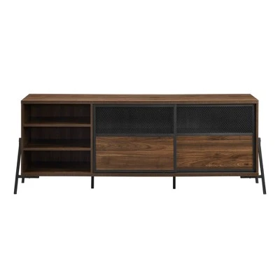 Modern Industrial Metal Mesh Sliding Door TV Stand for TVs up to 80" - Saracina Home Dark Walnut 6 Modern Industrial Metal Mesh Sliding Door TV Stand for TVs up to 80" - Saracina Home Dark Walnut - Image 4