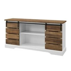 Farmhouse Sliding Slat Door Console TV Stand for TVs up to 65" - Saracina Home Rustic Oak -Cheap TV Stands Store unnamed file 4322