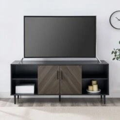 Angelo Modern 2 Door Bookmatch TV Stand for TVs up to 65" - Saracina Home Ash Brown/white