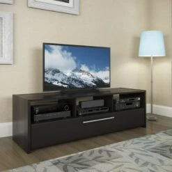 Naples Bench with Pull Down Storage TV Stand for TVs up to 68" Black - CorLiving