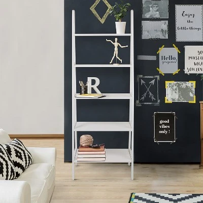 Casual Home 6 Foot 5 Shelf Wood Ladder Storage Organizer Bookcase Rack Utility Shelving Unit, White 5 Casual Home 6 Foot 5 Shelf Wood Ladder Storage Organizer Bookcase Rack Utility Shelving Unit, White - Image 4