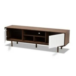 Meike Two-Tone Wood TV Stand for TVs up to 70" Walnut/White - Baxton Studio