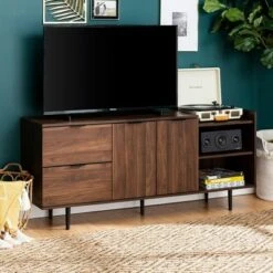 Rockwell Modern Storage TV Stand for TVs up to 46" - Saracina Home Dark Walnut