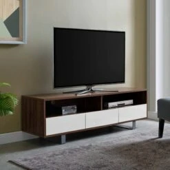 Modern 3 Drawer Low Console TV Stand for TVs up to 65" Dark Walnut - Saracina Home -Cheap TV Stands Store unnamed file 4699