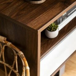 Modern 3 Drawer Low Console TV Stand for TVs up to 65" Dark Walnut - Saracina Home -Cheap TV Stands Store unnamed file 4703