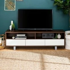 Modern 3 Drawer Low Console TV Stand for TVs up to 65" Dark Walnut - Saracina Home -Cheap TV Stands Store unnamed file 4705