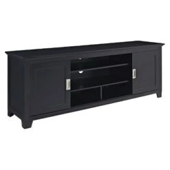 Sliding Door Transitional Wood Storage TV Stand for TVs up to 80" - Saracina Home Black -Cheap TV Stands Store unnamed file 4747