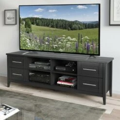 Jackson Extra Wide Drawer TV Stand for TVs up to 80" Black - CorLiving