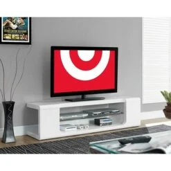 High Glossy with Tempered Glass TV Stand for TVs up to 59" White - EveryRoom