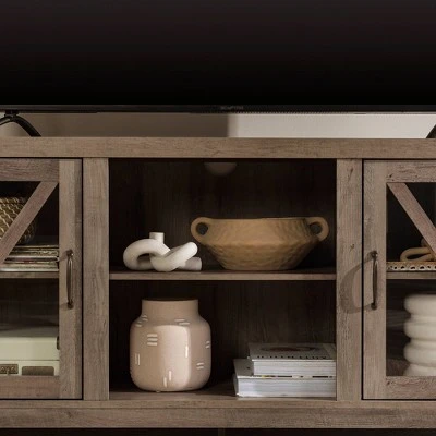 Clarabelle Farmhouse Glass Barn Door TV Stand for TVs up to 65" - Saracina Home Stone Gray 11 Clarabelle Farmhouse Glass Barn Door TV Stand for TVs up to 65" - Saracina Home Stone Gray - Image 9