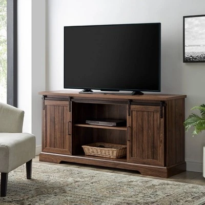 Adelaide Double Sliding Door TV Stand for TVs up to 65" Dark Walnut - Saracina Home 4 Adelaide Double Sliding Door TV Stand for TVs up to 65" Dark Walnut - Saracina Home - Image 2