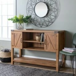 Barn Door Buffet Console Table TV Stand for TVs up to 58" Barnwood - Saracina Home