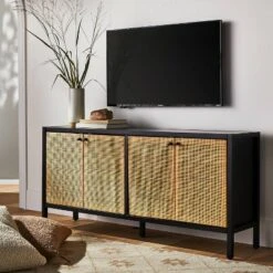 Threshold Designed W/Studio McGee Springville Caned Door TV Stand for TVs up to 60" Black - Threshold™ designed with Studio McGee