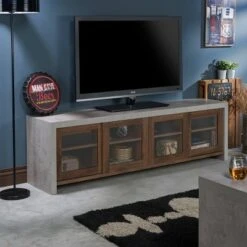 Briggin Industrial TV Stand for TVs up to 70" Distressed Walnut - HOMES: Inside + Out