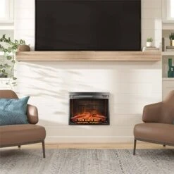 Room & Joy 23" Electric Glass Front Fireplace Insert with Remote Black - Room & Joy