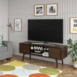 Brittany Mid-Century Modern TV Stand for TVs up to Walnut - Novogratz