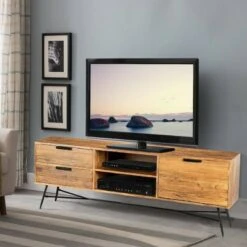 Wooden Console with Slanted Metal Base TV Stand for TVs up to 60" Brown/Black - The Urban Port -Cheap TV Stands Store unnamed file 5301