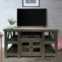 Handmade Wooden with 2 Glass Door Cabinet TV Stand for TVs up to 52" Gray - The Urban Port -Cheap TV Stands Store unnamed file 5377