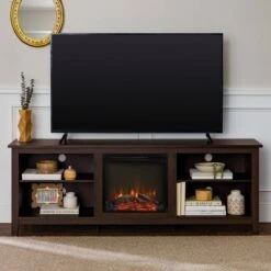 Ackerman Modern Open Storage with Electric Fireplace TV Stand for TVs up to 80" - Saracina Home Brushed White