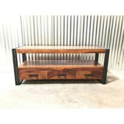 Sheesham Wood 3 Drawer TV Stand for TVs up to 65" Natural - Timbergirl