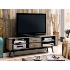 Georgie Mid-Century Modern Multi-Storage Console TV Stand for TVs up to 72" Gray - HOMES: Inside + Out