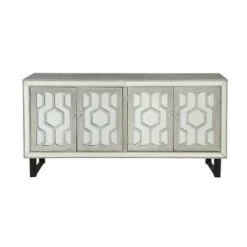 Eloise 4 Door Media Credenza TV Stand for TVs up to 74" Pewter - Treasure Trove Accents