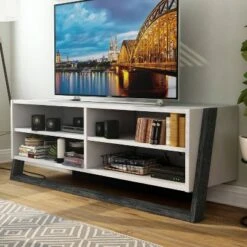 Large Etteridge 4 Shelf TV Stand for TVs up to 68" - miBasics Beige