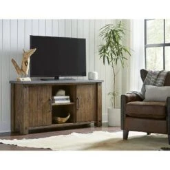 60" Tv Console with Concrete Top Fully Assembled Brown - Martin Furniture