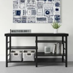 Adjustable Storage TV Stand for TVs up to 50" Black Wood Grain Finish - Room Essentials™