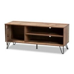 Iver 1 Door Wood TV Stand for TVs up to 50" Rustic Oak/Black - Baxton Studio